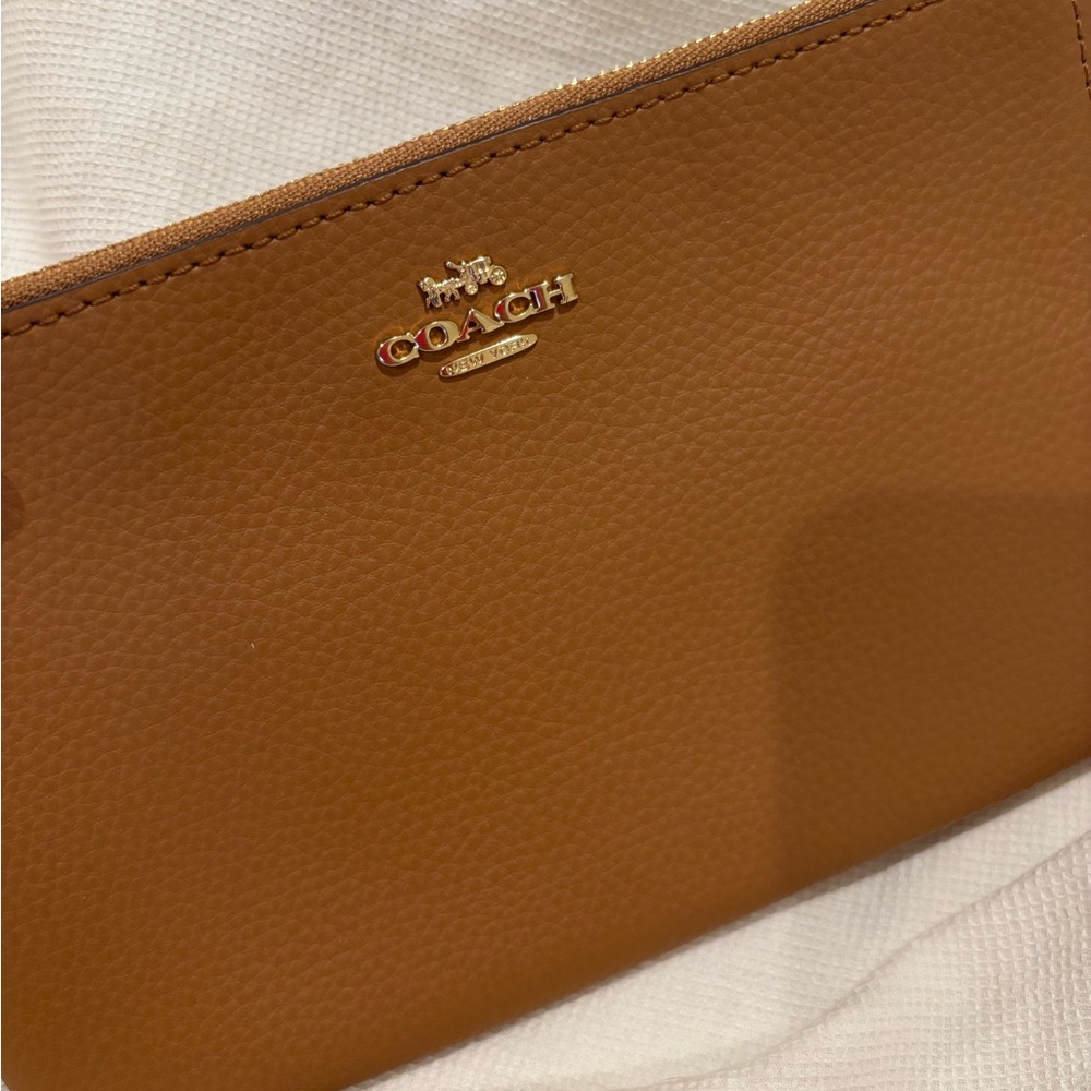 Coach Tan Leather Clutch with Gold Accents